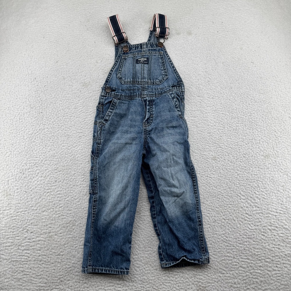 OshKosh Denim Bib Vestback Overalls Kids 3T Blue Adjustable Straps Pockets